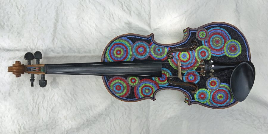 Closeup of a beaded violin